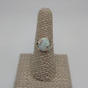Size 7.25 Sterling Silver White Opal With Butterfly's Ring A1571